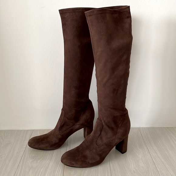 Valentino Brown Stretch Suede Knee Boot - Picture 2 of 12